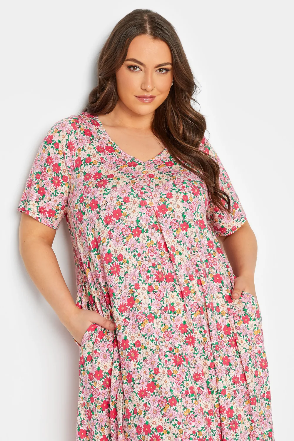 YOURS Curve Pink Floral Pleat Front Maxi Dress