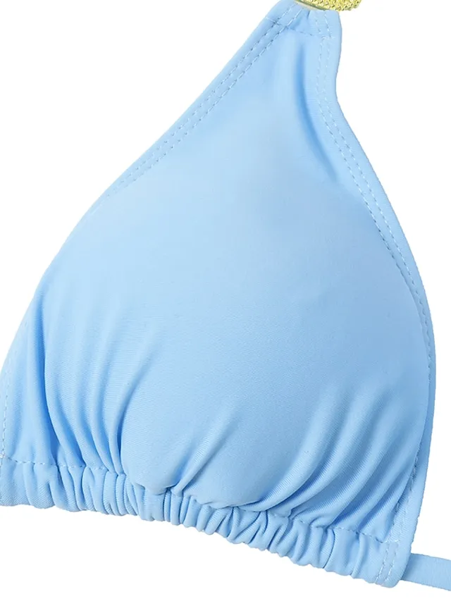 Women's Swimwear Bikini 2 Piece Normal Swimsuit Glitter Solid Color Black White Yellow Red Blue Plunge Bathing Suits Sexy Vacation Fashion