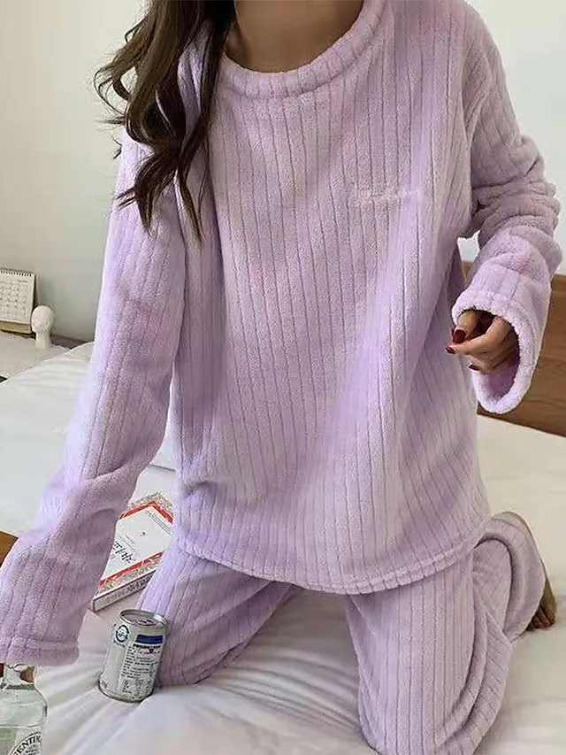 Women's Fleece Fluffy Fuzzy Warm Pajamas Sets Letter Plush Casual Comfort Home Daily Bed Coral Fleece Coral Velvet Warm Crew Neck Long Sleeve Pullover Pant Elastic Waist Fall Winter Light Pink White