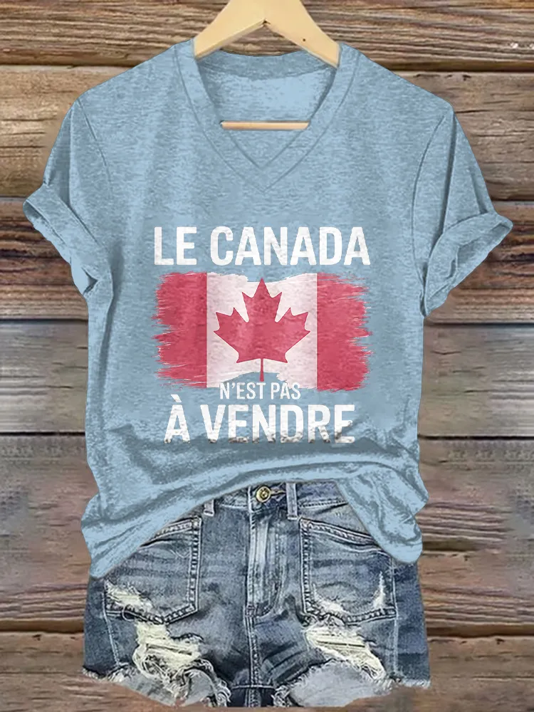 Le Canada N'Est Pas A Vendre Printed V-Neck Short-Sleeved T-Shirt