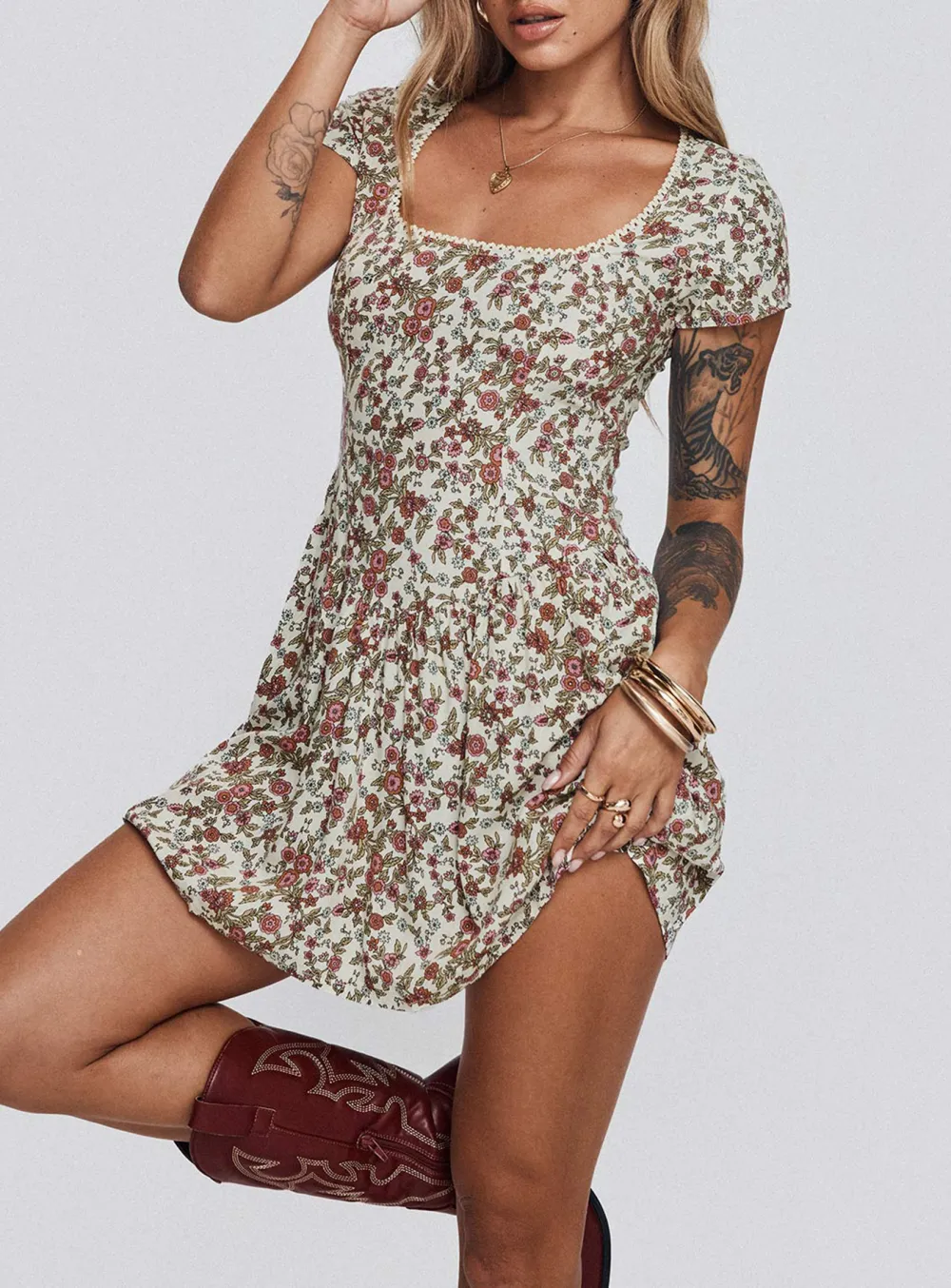 Floral Short Sleeve Mini Dress