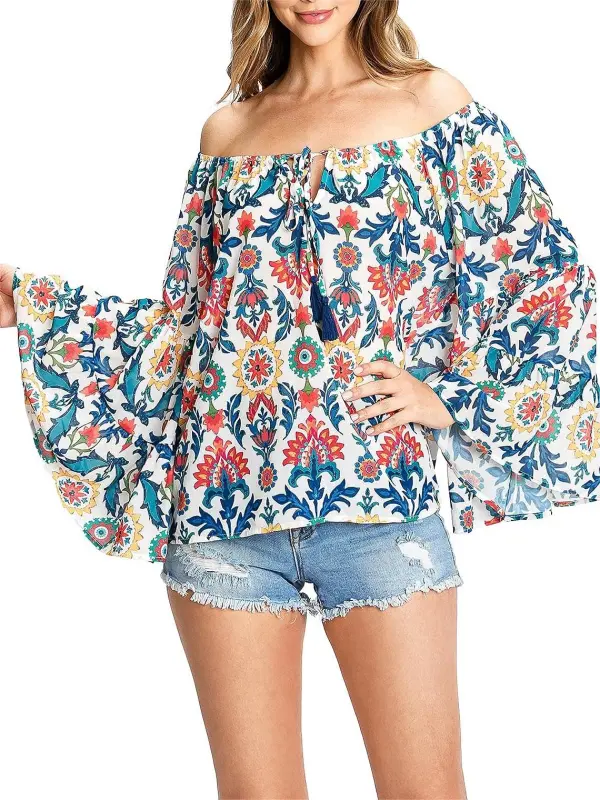 Off Shoulder Bell Sleeve Blouse