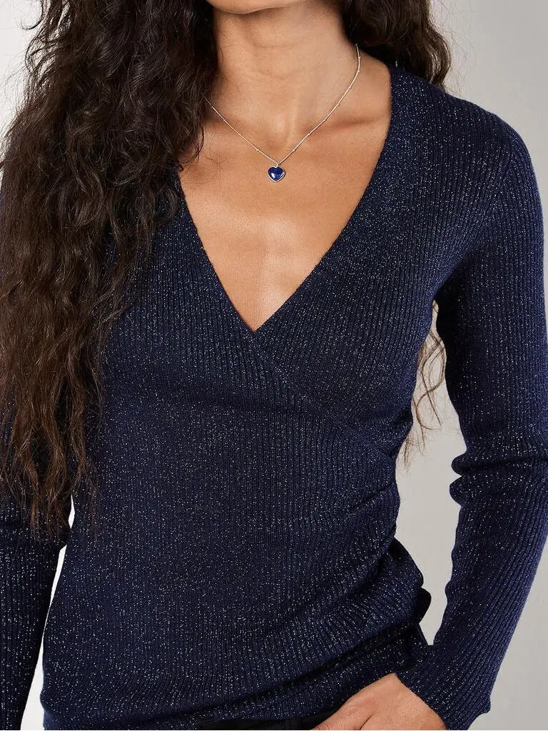 Ribbed Knit Sparkle Wrap Jumper