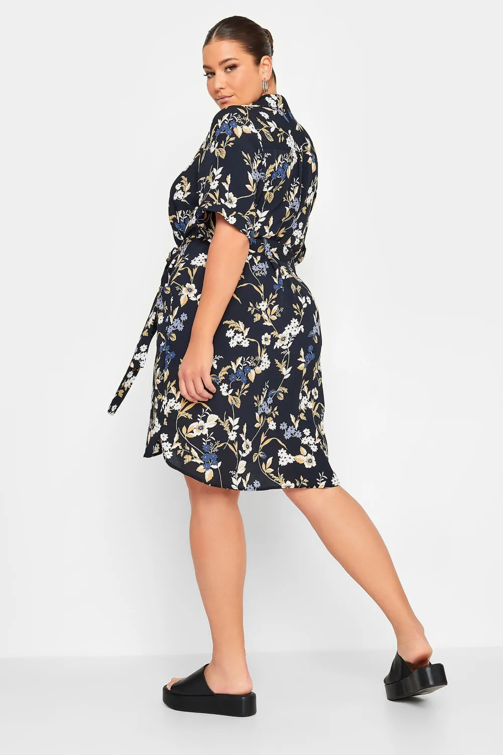 YOURS Curve Black Floral Shirt Dress