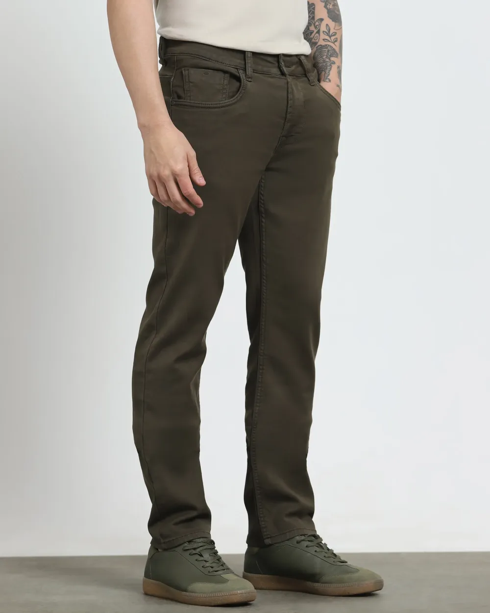 Classic Versatile And Comfortable Straight Dark Olive Jeans