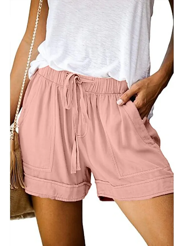 Women's Basic Essential Casual Shorts Wide Leg Baggy Pocket Short Daily Holiday Micro-elastic Simple Cotton Blend Lightweight Outdoor Mid Waist Light Blue Wine Red Pink ArmyGreen Orange & Red