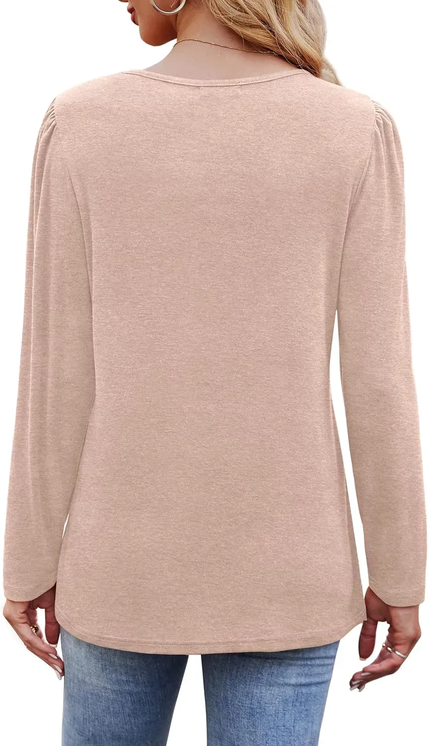 OFEEFAN Long Sleeve Shirts for Women Fall Fashion 2024 Dressy Casual Blouses Trendy Pleated Tunic Tops for Leggings