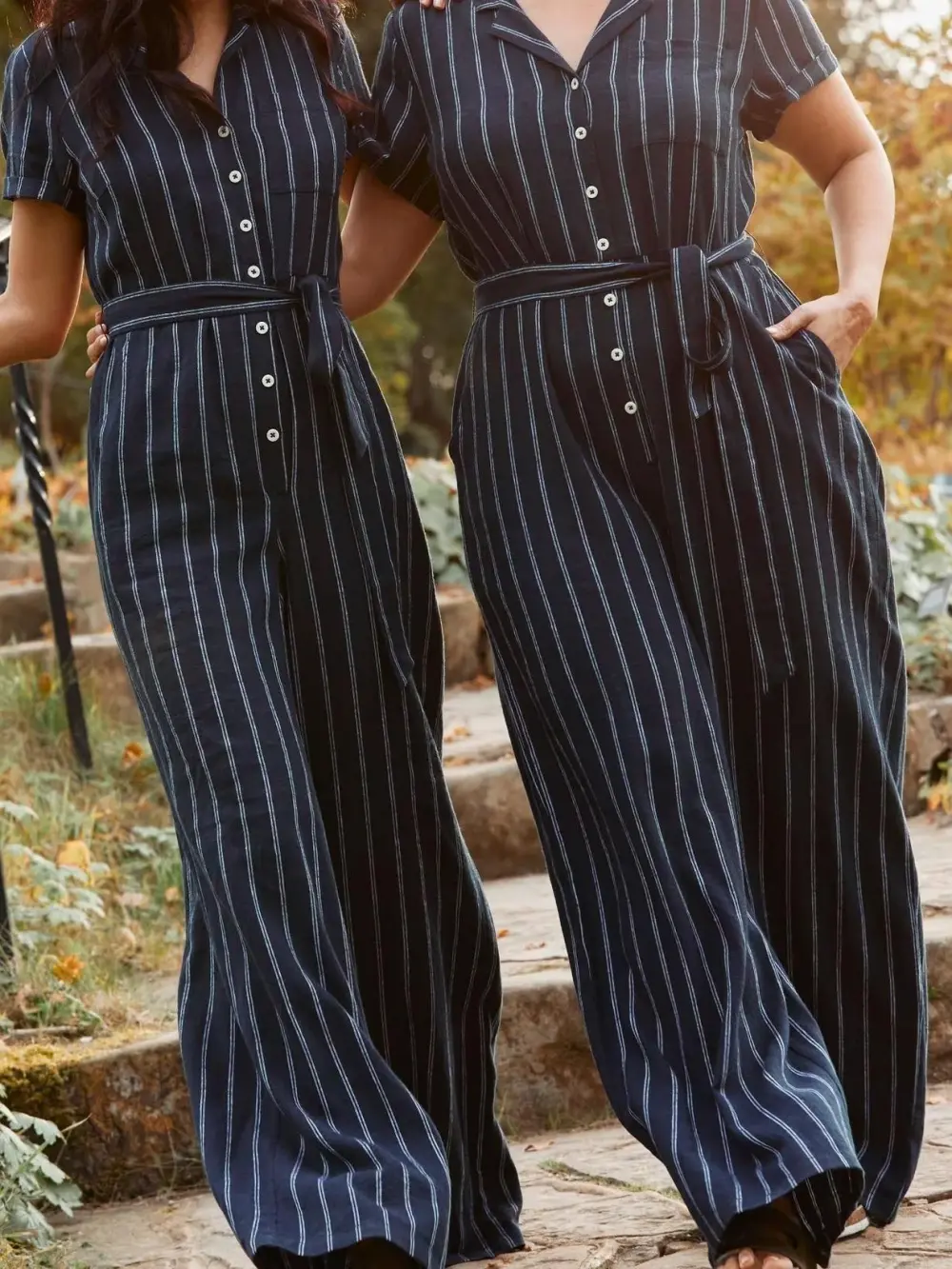 Blue Acre Stripe Linen Blend Jumpsuit