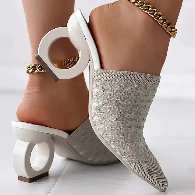 Women's Mules Plus Size Daily Sculptural Heel Pointed Toe Fashion Elegant Minimalism Elastic Fabric Loafer Solid Color Black Yellow Beige