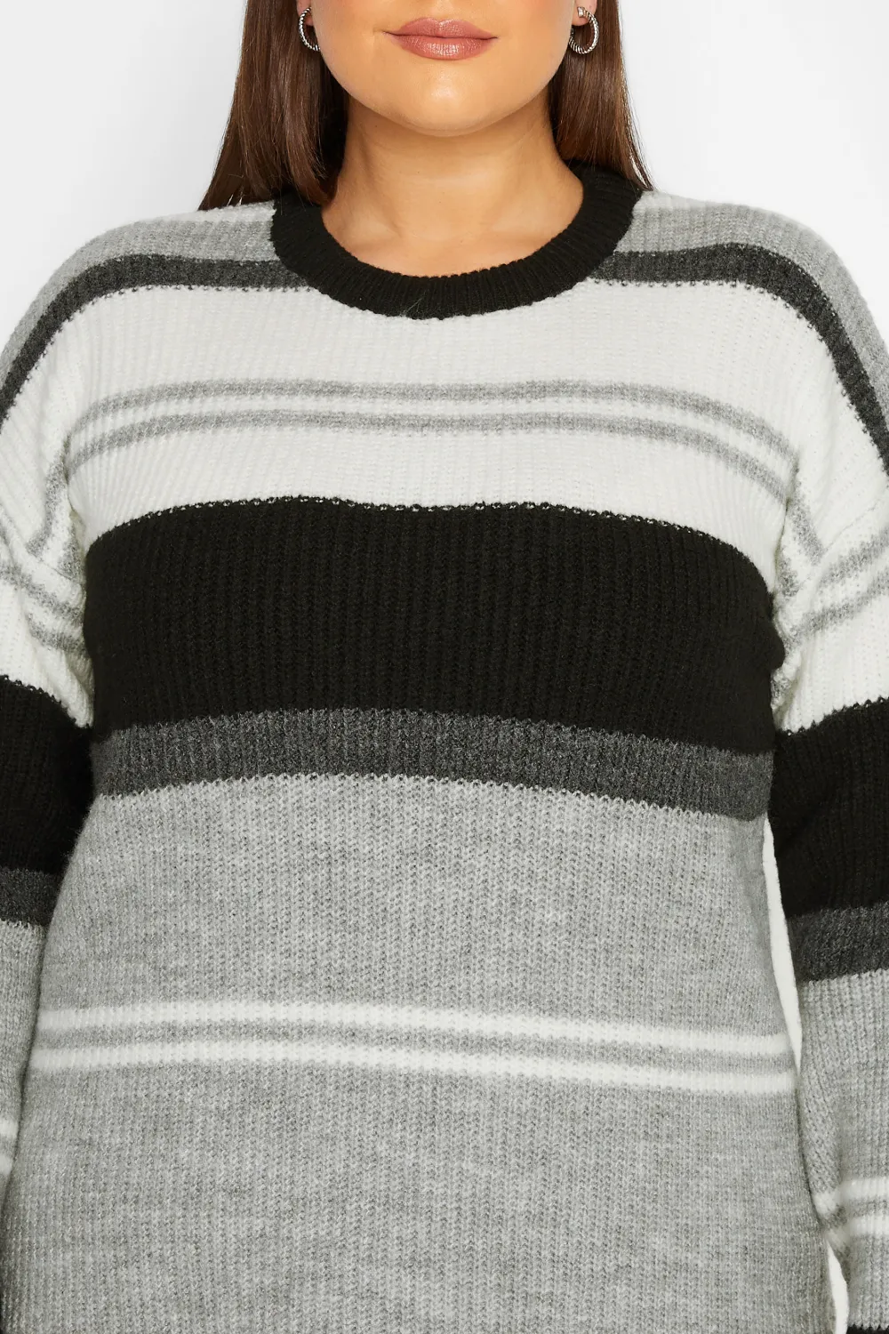 YOURS LUXURY Curve Grey Stripe Longline Jumper