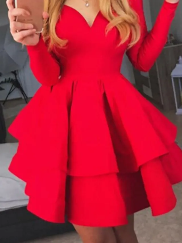 Women‘s Party Dress White Dress Black Red White Long Sleeve Pure Color Pleated Winter Fall Autumn Off Shoulder Party Winter Dress 2023 S M L XL XXL