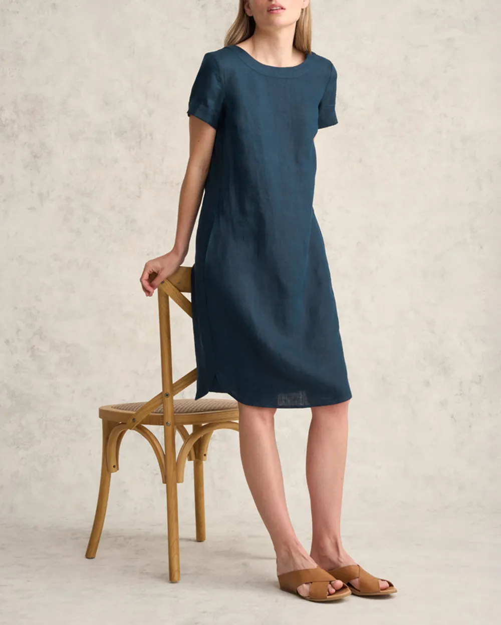 Scoop Neck Linen Dress - Ink