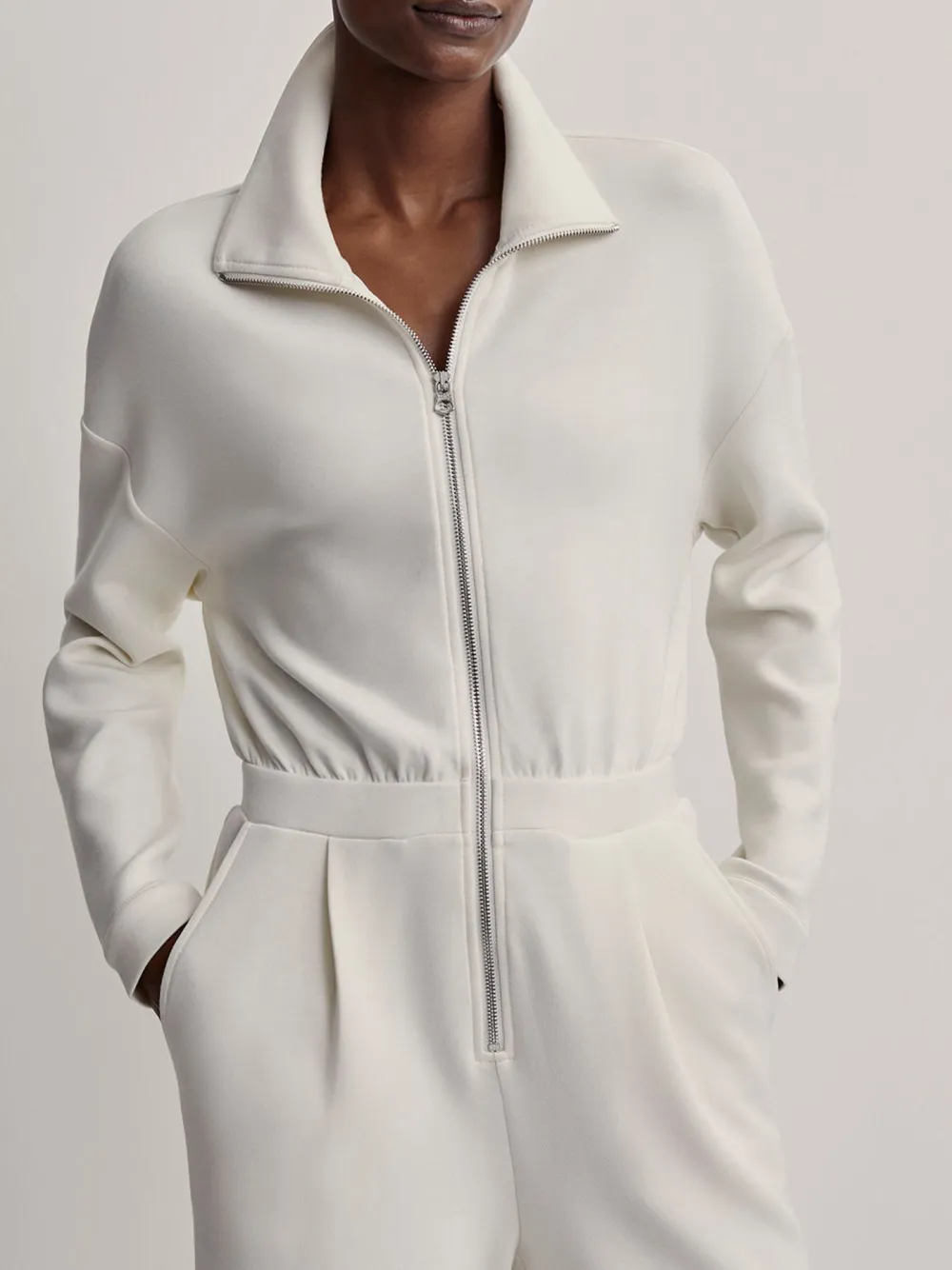 Casual Zip-Front Long-Sleeve Jumpsuit