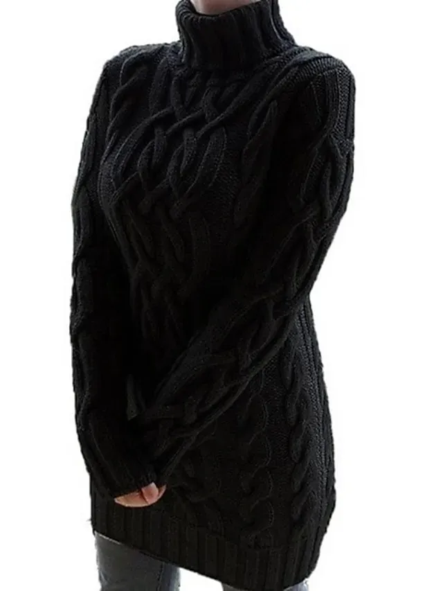 Women's Sweater Dress Jumper Dress Winter Dress Knitwear Basic Casual Solid Color Daily Going out Weekend Turtleneck Long Sleeve Regular Fit Black White Purple S M L XL