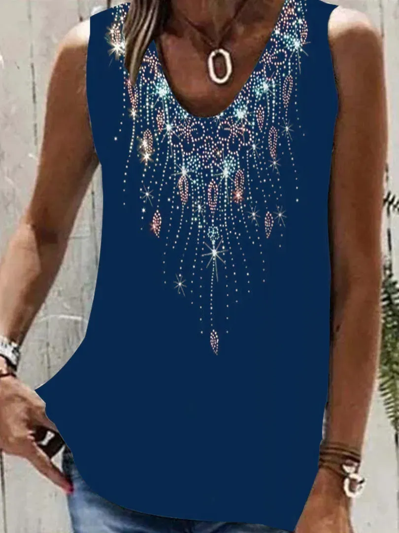 Women Sleeveless V-neck Graphic Printed Top