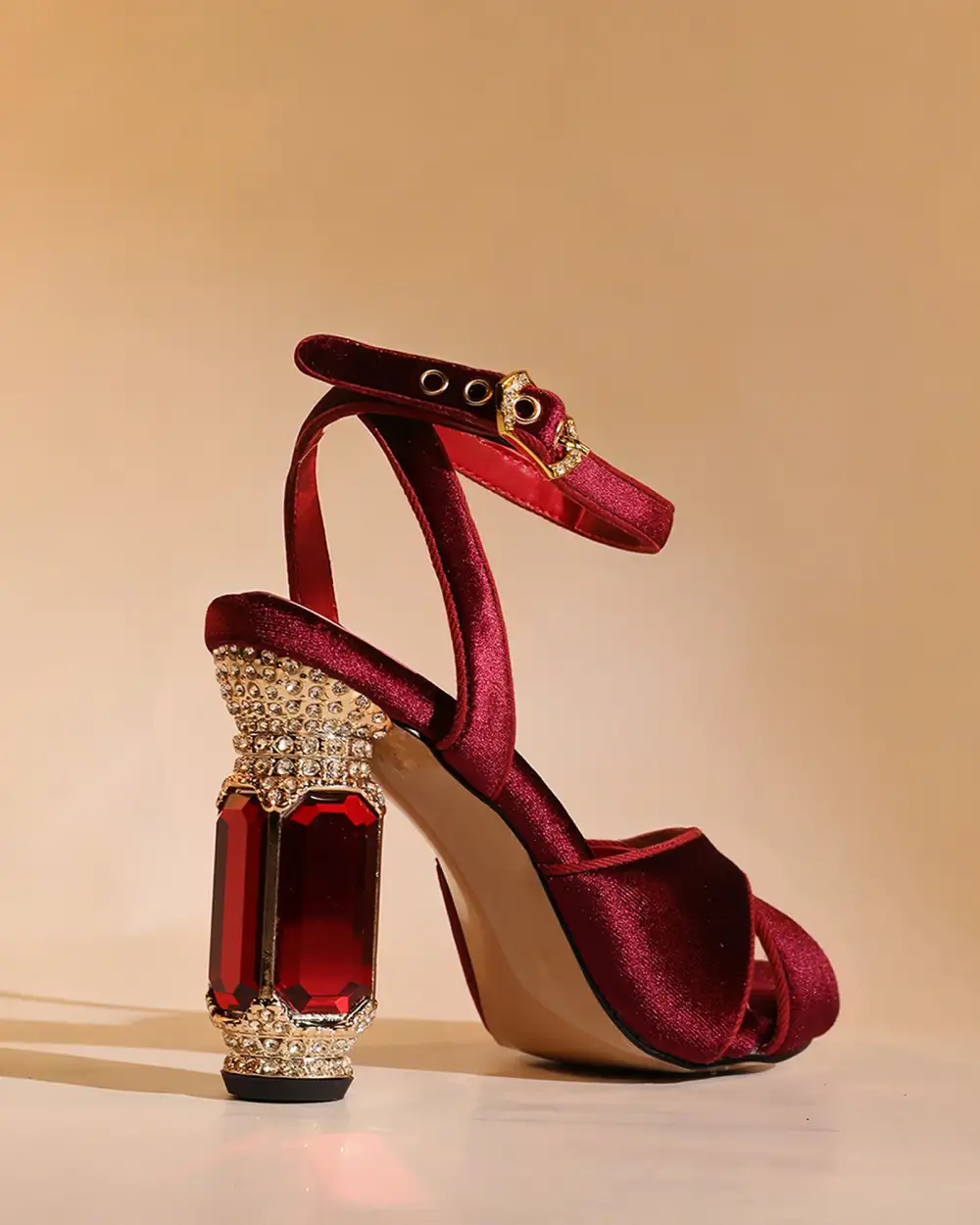 Velvet Vintage Sandals in Red