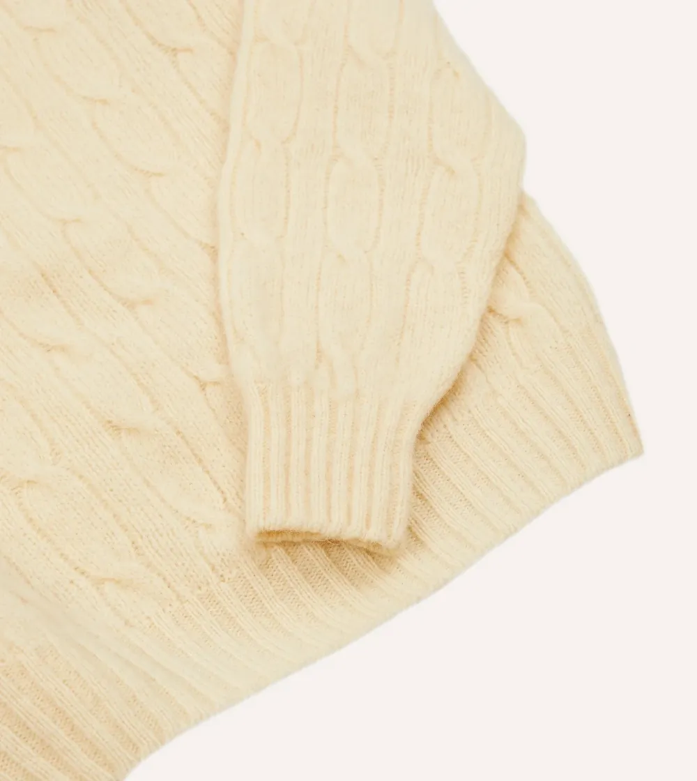 Ecru Brushed Shetland Cable Knit Crew Neck Jumper Elegant