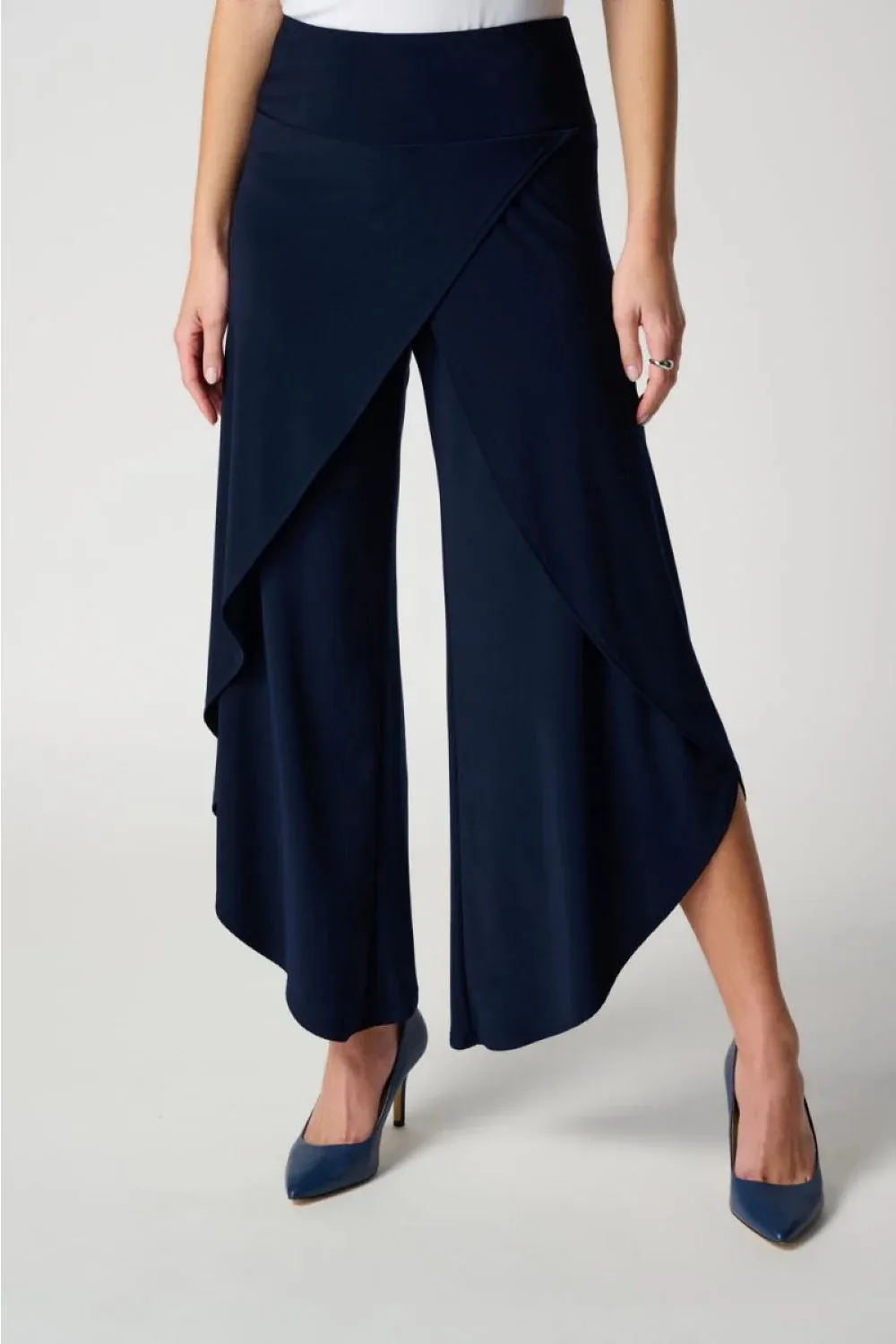 Navy Blue Asymmetric Wide - Leg Pants