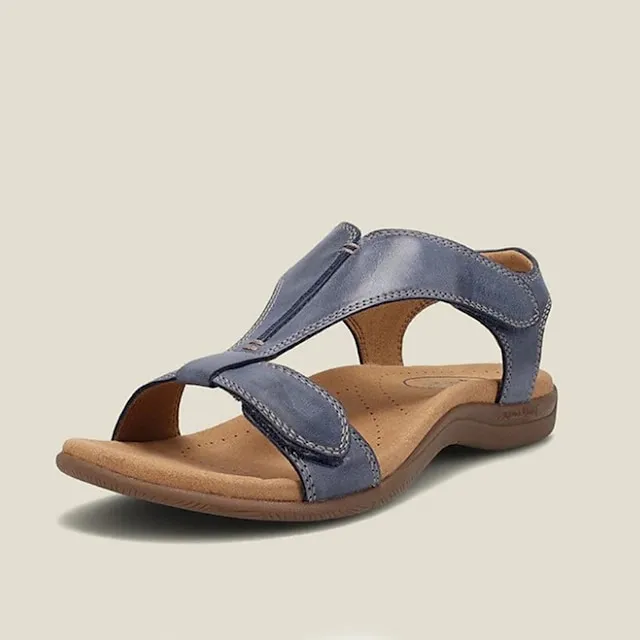 Women's Sandals Flat Sandals Comfort Shoes Plus Size Outdoor Office Daily Summer Flat Heel Open Toe Casual Walking Shoes PU Leather Magic Tape Solid Colored Black Yellow Red