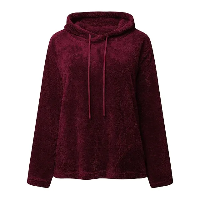 Women's Plus Size Loungewear Top Fluffy Pajama Fuzzy Pure Color Warm Simple Plush Home Daily Vacation Fleece Hoodie Long Sleeve Fall Winter Black White