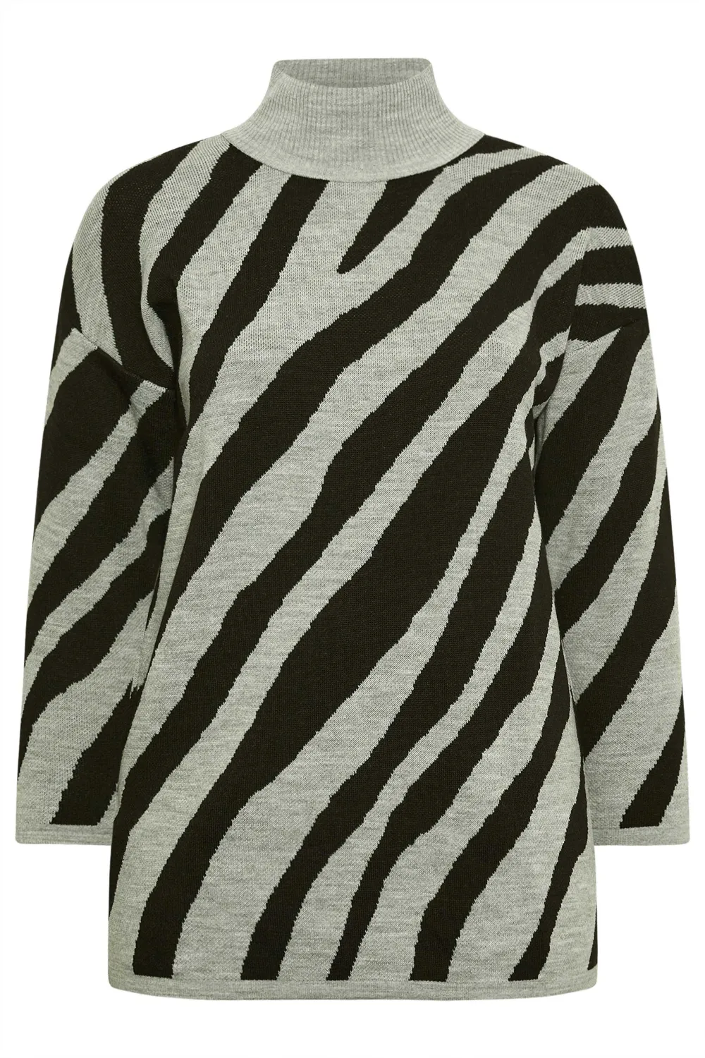YOURS Curve Grey Zebra Print Turtle Neck Jumper