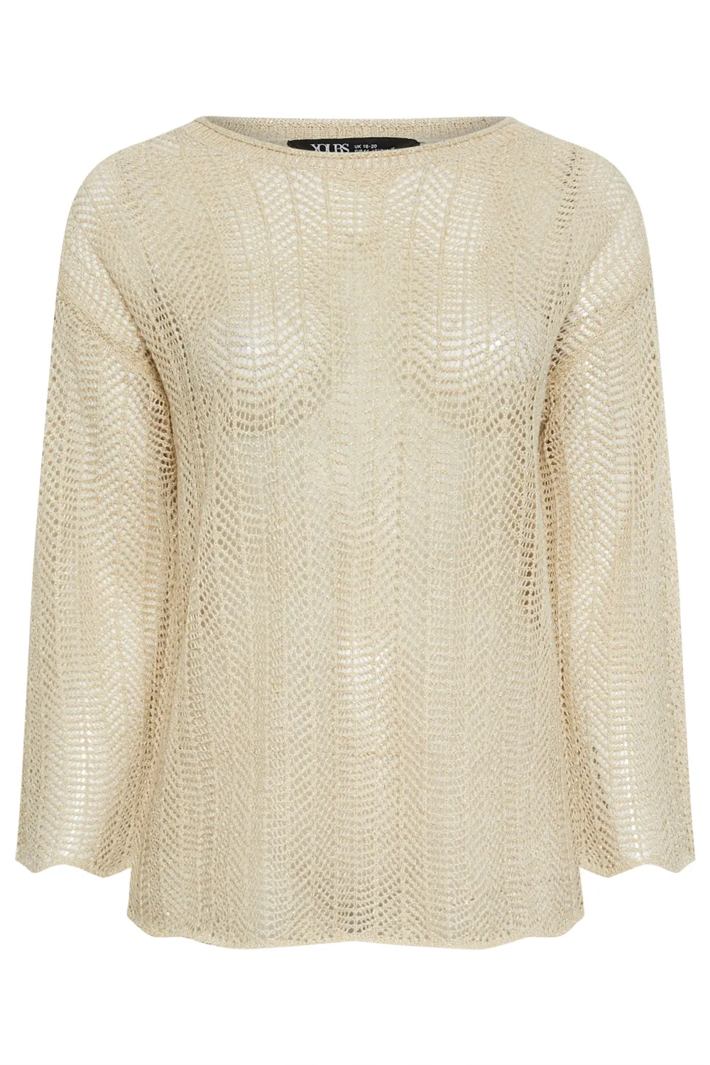 YOURS Curve Natural Brown Metallic Crochet Jumper