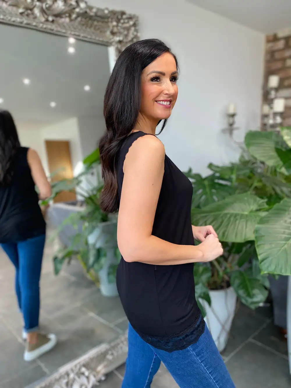 Black Lace Trim Vest Top Ruth