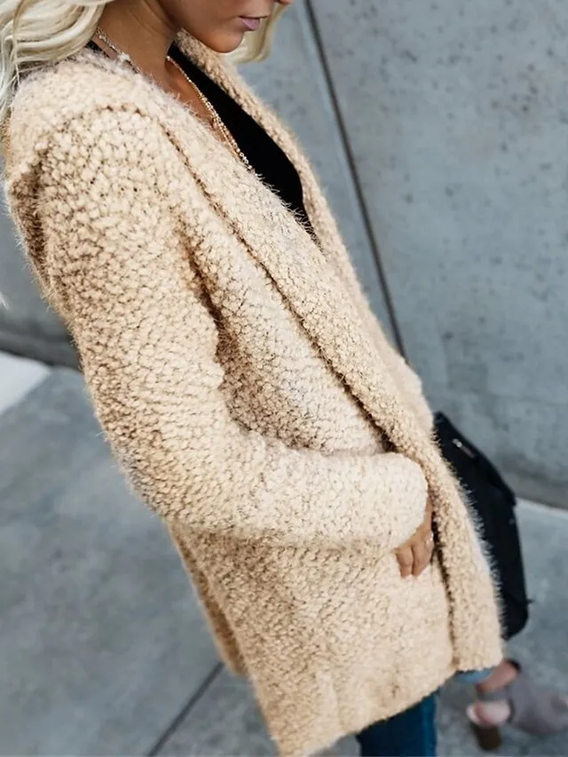 Women's Teddy Coat Fleece Jacket Winter Coat Lightweight Warm Hooded Jacket with Pockets Fall Warm Stylish Casual Street Jacket Long Sleeve White Pink Khaki