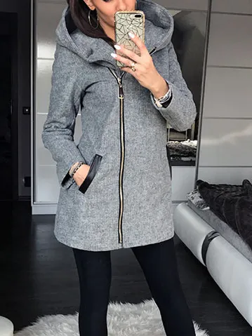 Side zipper decor high neck hooded jacket