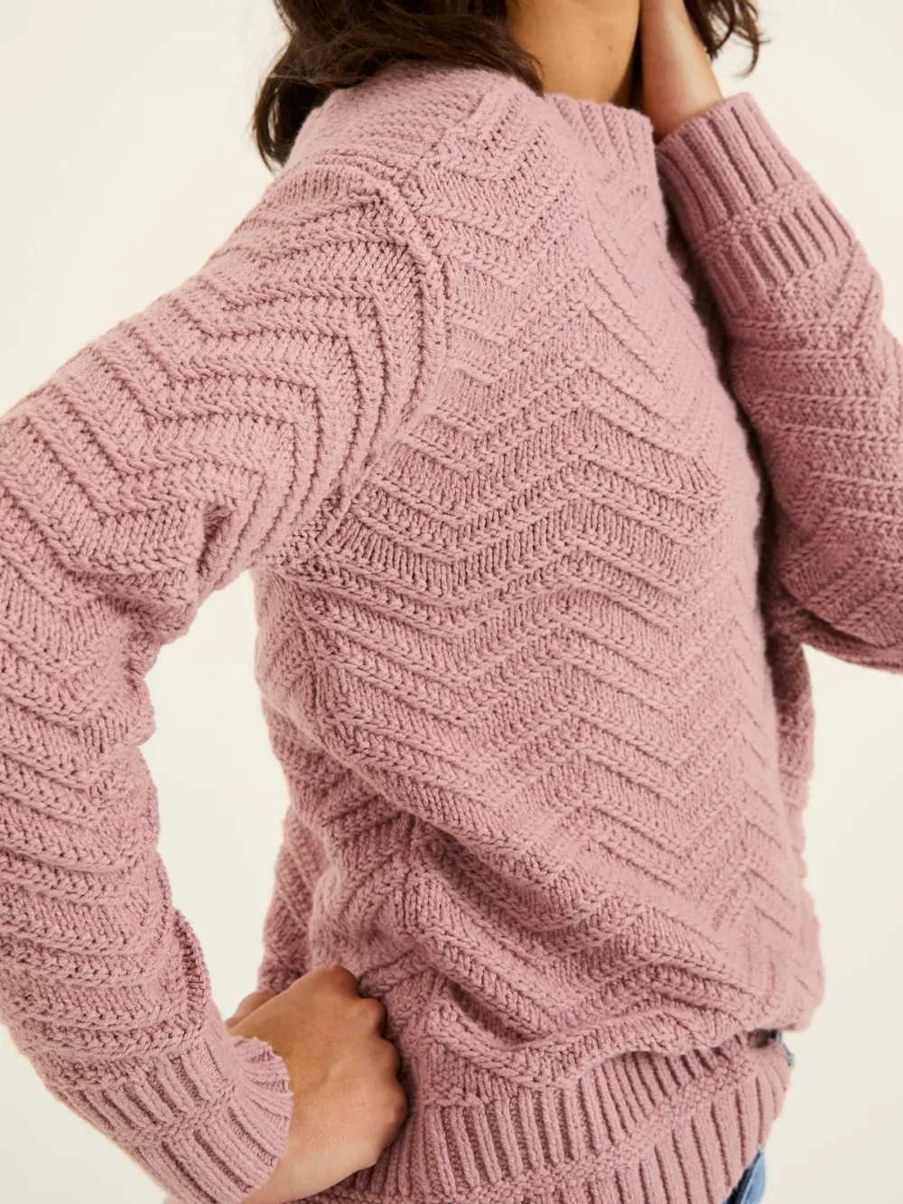 Mid Pink Textured Knitted Jumper