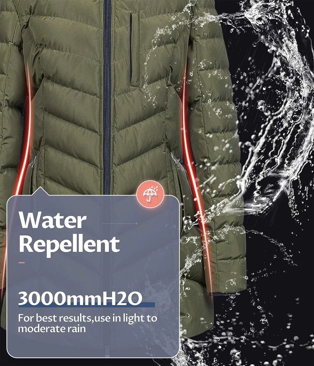 US Women's Winter Hooded Coat Waterproof Warm Long Puffer Jacket Parka