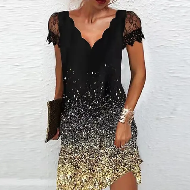 Women's Casual Dress Shift Dress Midi Dress Red Blue Purple Short Sleeve Color Gradient Lace Summer Spring Scalloped Neck Fashion Vacation Summer Dress Spring Dress 2023 S M L XL XXL 3XL 4XL 5XL