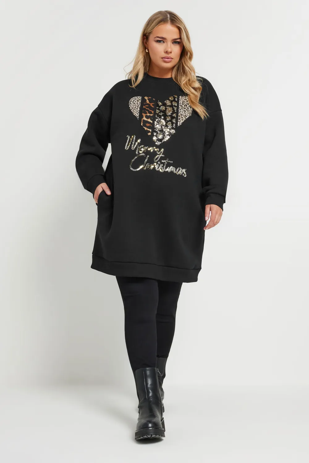 YOURS Curve Black 'Merry Christmas' Teddy Bear Sweatshirt Dress