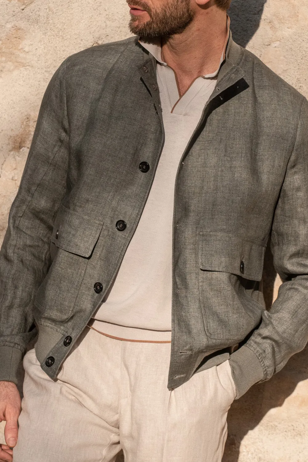 Sage Linen Bomber Jacket