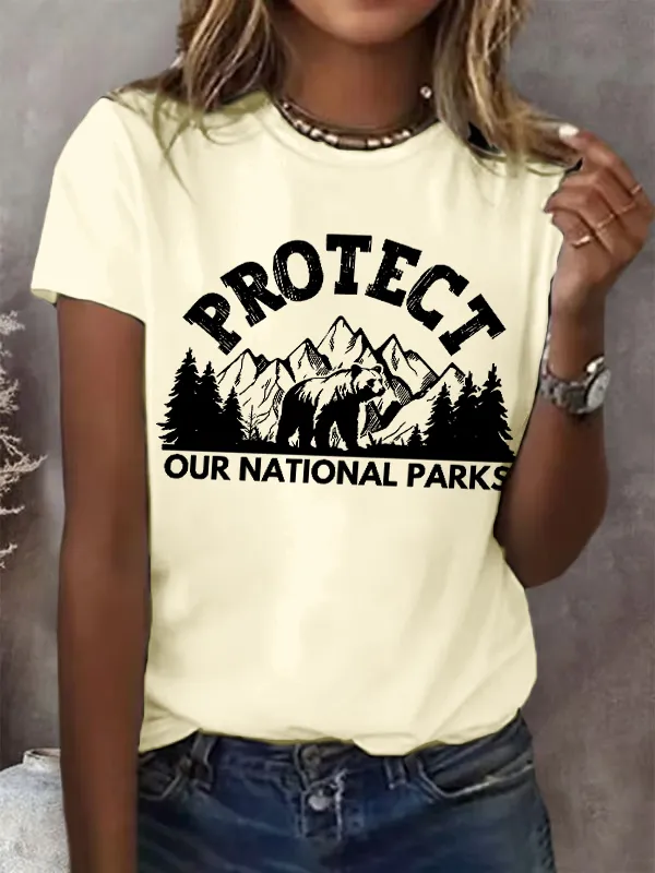 Women'S T-Shirt Women Protect Our National Parks Printed Crewneck T-Shirt Monogram And Pattern Print