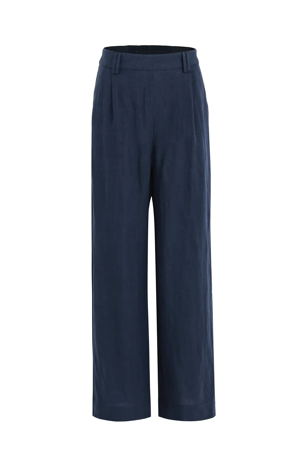 Navy Linen Elastic Back Wide Leg Pants