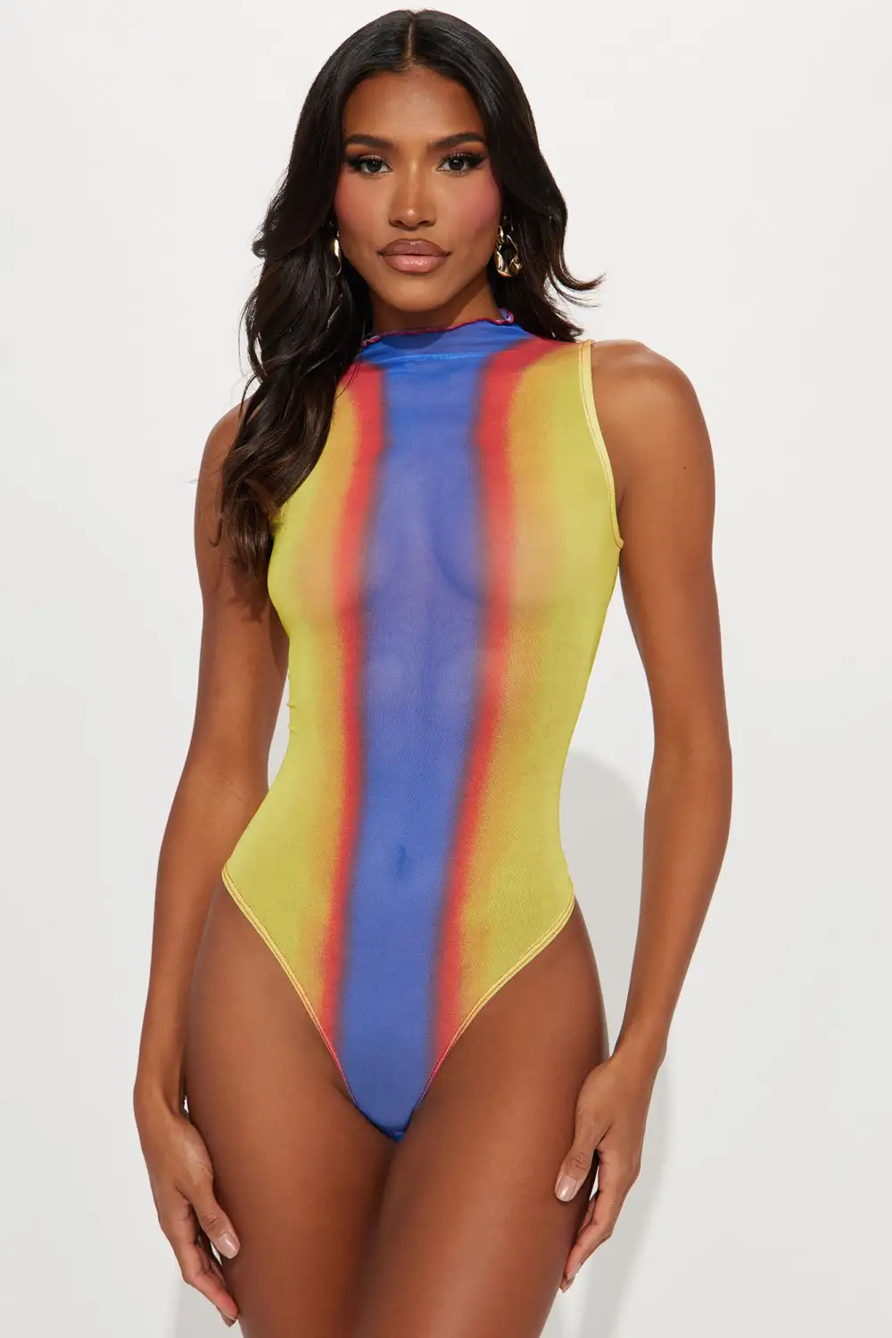 Feel The Burn Sleeveless Mesh Bodysuit - Yellow/combo