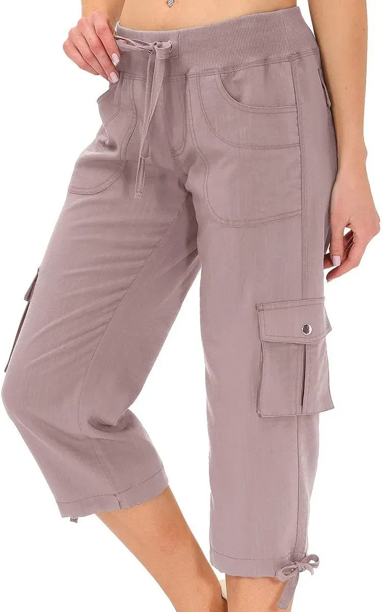 MoFiz Womens Capris with Pockets Loose Fit Casual Capri Pants Dressy Lightweight Ladies Baggy Cargo Pants for Hiking