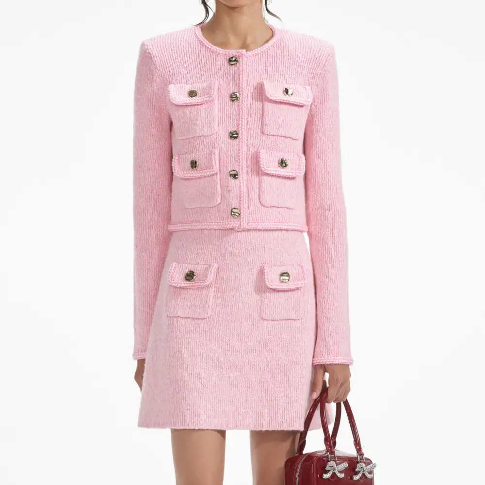 Pink Melange Merino Knit Skirt