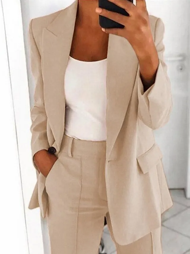 Women's Blazer Single Breasted Lapel Jacket Fall Formal Business Coat with Pockets Outerwear Long Sleeve Fall Black