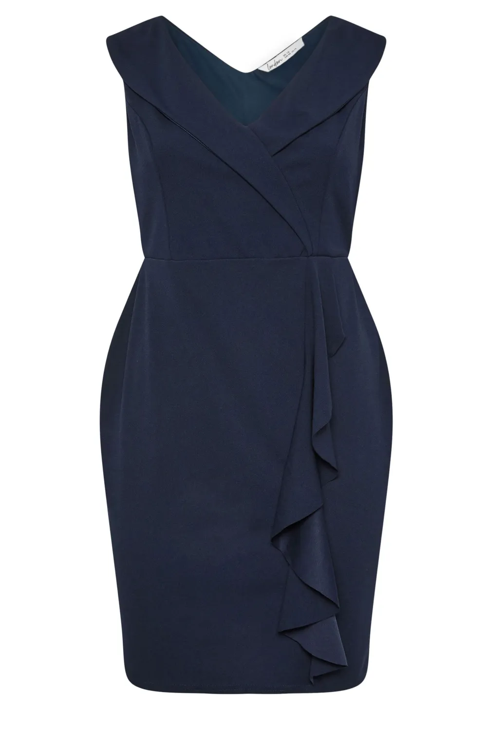 YOURS LONDON Curve Navy Blue Tuxedo Style Ruffle Dress
