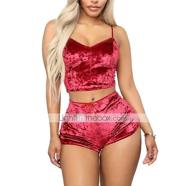 Women's Pajamas Sets Nighty 1 set Pure Color Simple Hot Retro Xmas Home Party Christmas Daily Spandex Gift Sleeveless Strap Top Shorts Basic Spring Summer Black Pink / Sexy