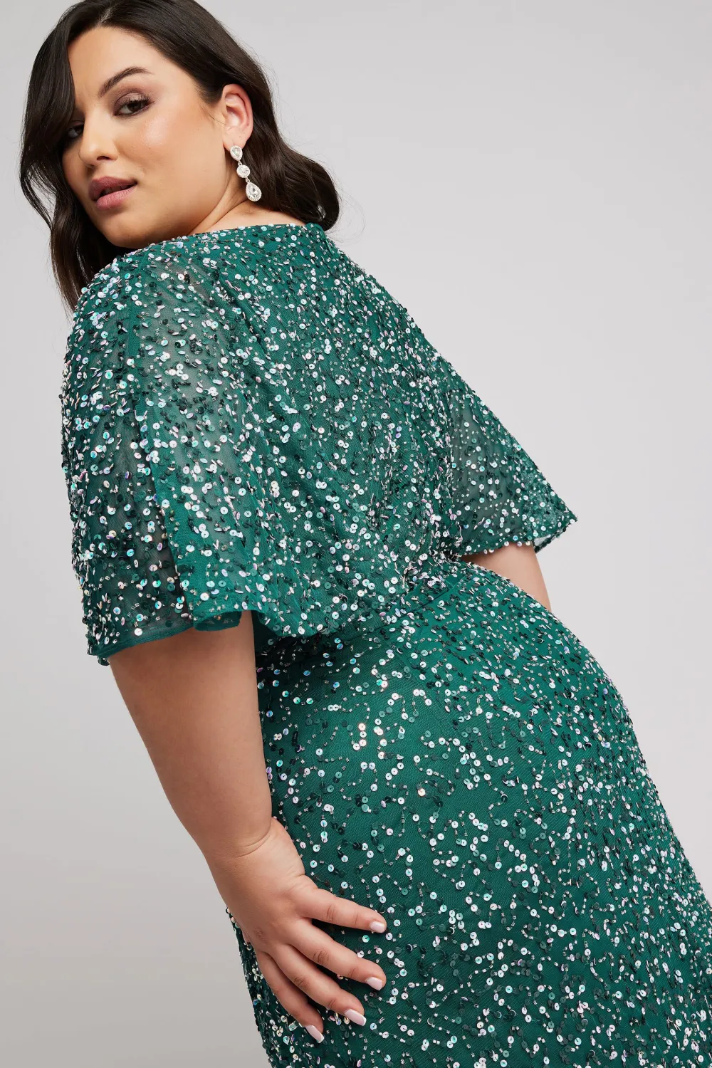 LUXE Curve Green Embellished V-Neck Maxi Dress