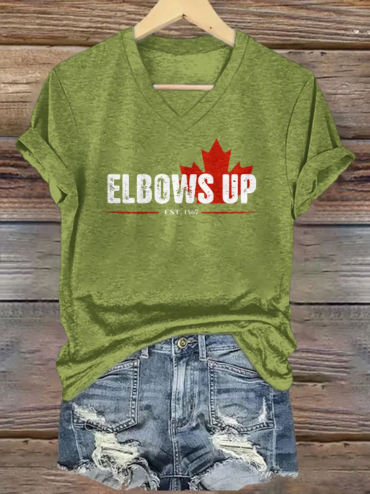 Women's Elbows Up Short Sleeves V-Neck Pure Cotton T-Shirt