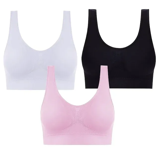 3 Packs Sports Bra for Women High Support with Removable Pad Wireless Yoga Fitness Gym Workout Bra Top Sport Activewear High Impact Breathable Comfortable Stretchy