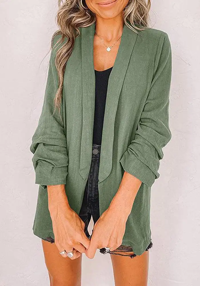 Plain Shawl Collar Ruched Sleeve Blazer