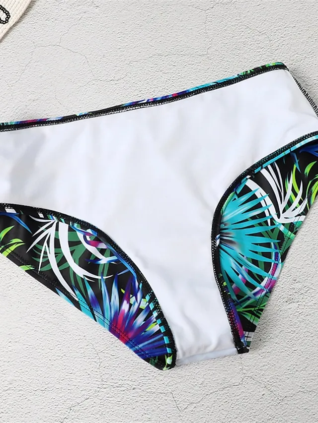 Women's Swimwear Bikini 2 Piece Normal Swimsuit Backless 2 Piece Push Up Sexy Printing Leaf Blue V Wire Bathing Suits New Vacation Beach Wear