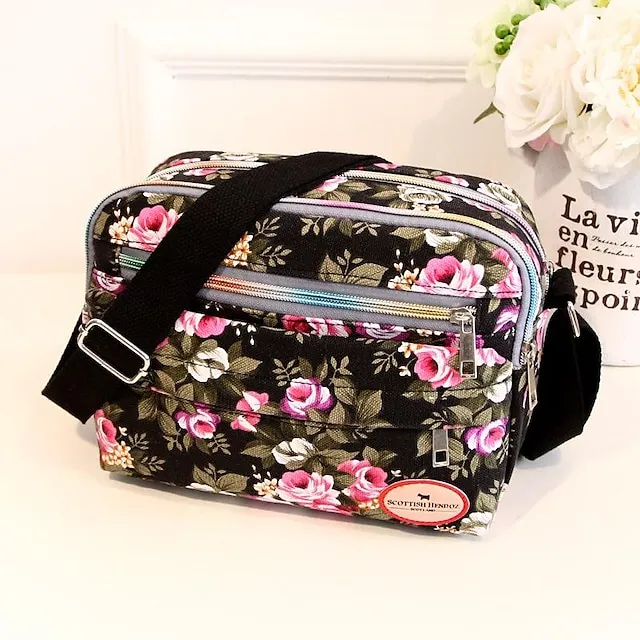 Women's Crossbody Bag Shoulder Bag Hobo Bag Canvas Shopping Daily Zipper Flower Large Capacity Foldable Lightweight Flower Black Red Blue