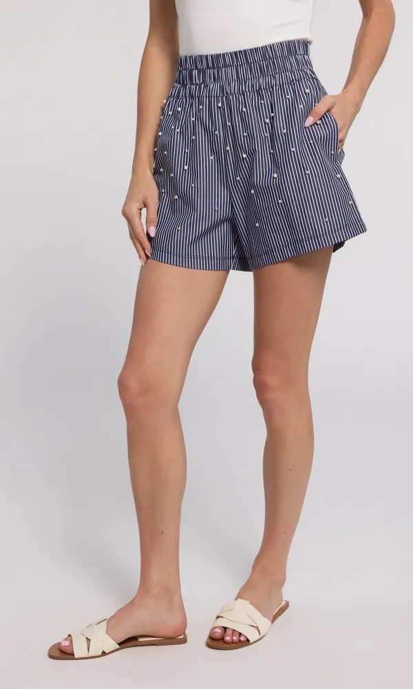 Pearl Embellished Pinstripe Shorts