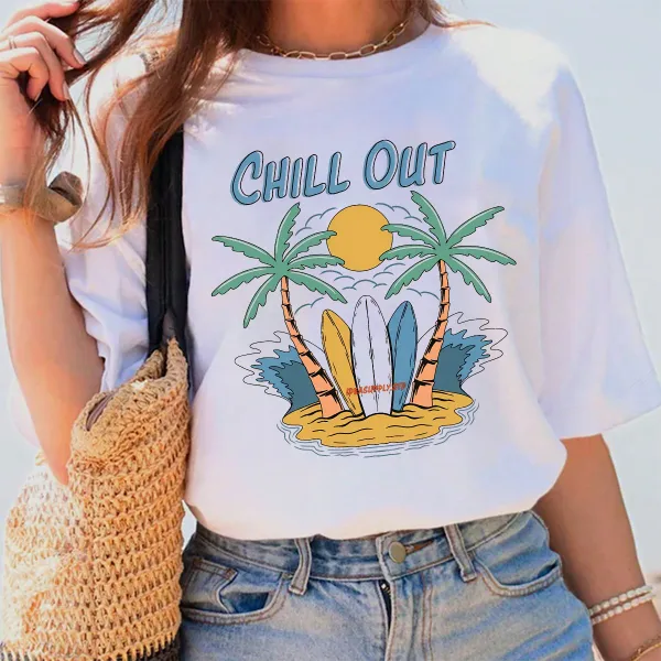 Tropical Beach Vibe Printed Short - Sleeve Tee